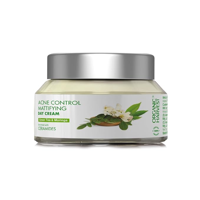 Acne Control Mattifying Day Cream: Green Tea & Moringa | For Men & Women | For Acne-prone Skin | Fights Pimples & Acne | 100% American Certified Organic | Sulphate & Paraben-free - 50g