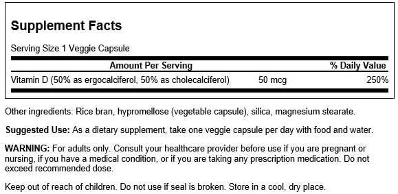 Swanson Vitamin D Complex with Vitamins D2 & D3 - Complete Sunshine Vitamin Complex for Bone, Dental & Immune Health - Vitamin Supplement (50 mcg, 60 Veggie Capsules)