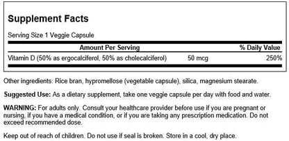 Swanson Vitamin D Complex with Vitamins D2 & D3 - Complete Sunshine Vitamin Complex for Bone, Dental & Immune Health - Vitamin Supplement (50 mcg, 60 Veggie Capsules)