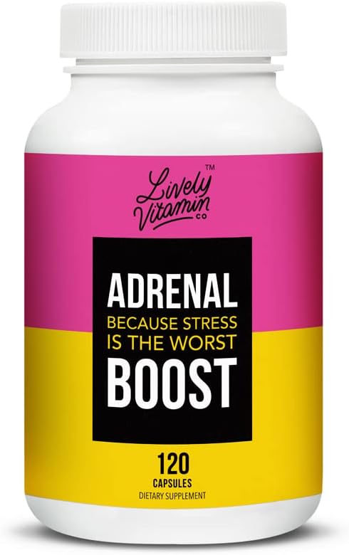 LIVELY VITAMIN CO. Adrenal Boost - Immune - Stress - Anxious - Memory - Focus - Nervousness - Rest - Sleep - Ashwagandha - Black Maca - Rhodiola - Ginseng - 120 Vegetarian Capsules