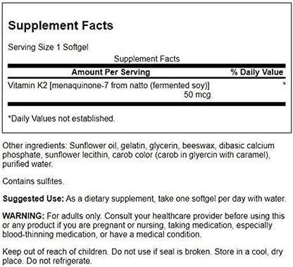 Swanson Natural Vitamin K2 (Menaquinone-7 from Natto) 50 mcg 30 Sgels (2 Pack)