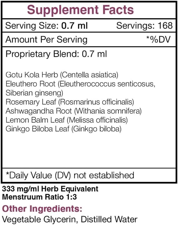 Tribal Recall Alcohol-FREE Extract, High-Potency Herbal Drops, Tincture made from Gotu Kola, Eleuthero Siberian Ginseng, Rosemary, Ashwagandha, Lemon Balm, Ginkgo Biloba. Focus/Memory Support 2x4 oz