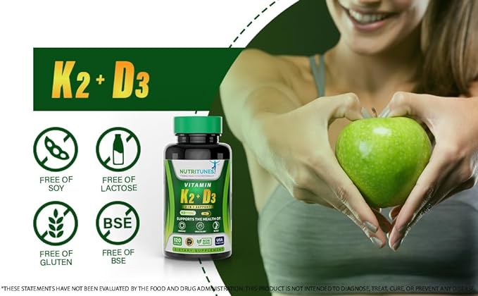 Vitamin K2 + D3 (120 Softgels) - Vitamin D3 K2 Supplement - Supports Cardiovascular & Bone Health - Non-GMO - Allergen-Free - 120 Softgels