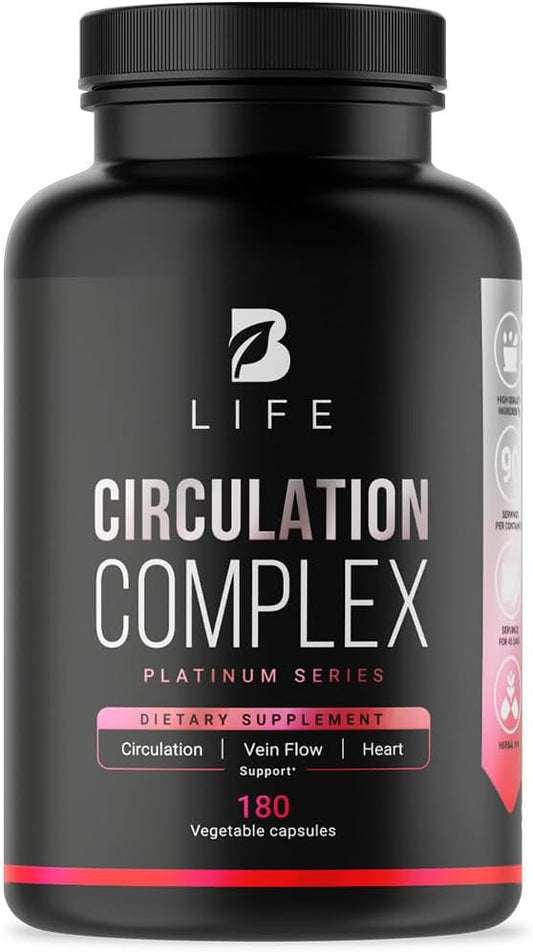 Butcher’s Broom, Horse Chestnut, L-Arginine and Resveratrol, Circulation Complex | 180 Caps - 45 Days | Made in USA by B Life. (CirculationUSA)