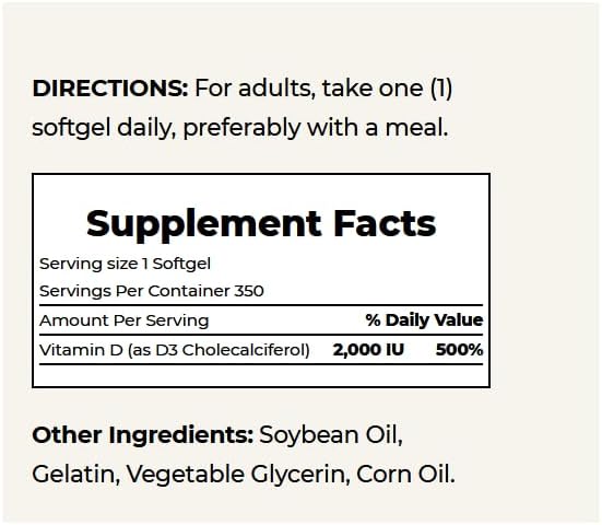 Nature's Bounty Vitamin D, Immune Support, Vitamin Supplement, 2000 IU, 50 mcg, Softgels, 350 Ct