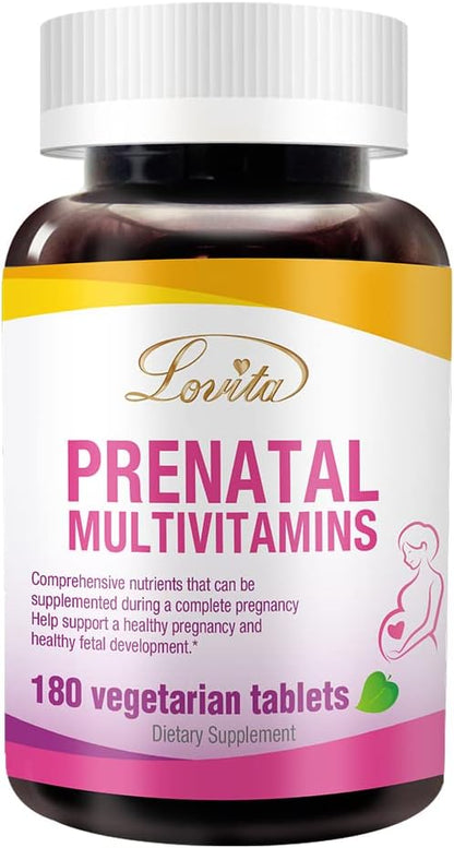 Prenatal Multivitamins - Folic Acid, Calcium, Iron, Vitamins A/B/C/D/E/K - 180 Vegan Tablets