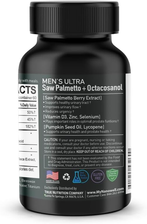 Men's Ultra Saw Palmetto + Octacosanol - 60 Softgels x 1 Bottle, Men Health, Dietary Supplement (60 Count)