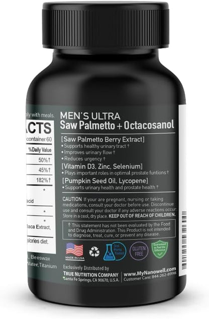 Men's Ultra Saw Palmetto + Octacosanol - 60 Softgels x 1 Bottle, Men Health, Dietary Supplement (60 Count)