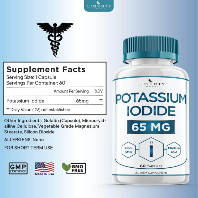 Liberty Potassium Iodide 300 Capsules -Thyroid Support and Emergency Support YODO Naciente Iodine - KI Pills - Made in The USA