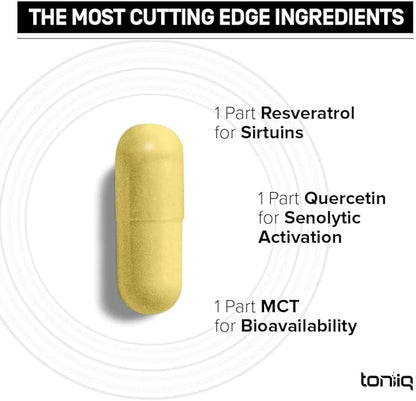 Toniiq 1600mg Resveratrol Blend - Ultra High Purity and 3rd Party Tested - with MCT Oil for Added Bioavailability - Optimal NAD Supplement