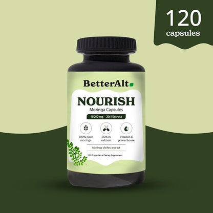 Moringa Capsules, 120| Rich in Calcium |100% Pure Moringa Leaf Powder Supplements | Vitamin C Powerhouse & Green Superfood| Gluten Free Moringa Powder Supplements