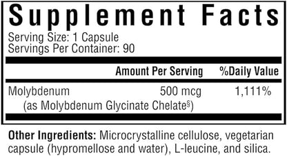 Seeking Health Molybdenum - Supplement with Molybdenum Glycinate Chelate - Supplement Supports Sulfite Metabolism & Cellular Health - Vegetarian and Vegan Molybdenum Capsules - 500 mcg, 90 Capsules