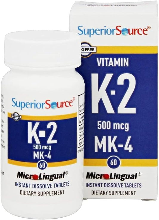 Superior Source Vitamin K2 MK-4 (Menaquinone-4), 500 mcg, Quick Dissolve MicroLingual Tablets, 60 Count, Healthy Bones and Arteries, Immune & Cardiovascular Support, Assists Protein Synthesis, Non-GMO