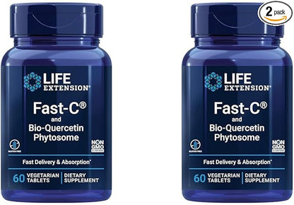 Life Extension Fast-C & Bio-Quercetin Phytosome – Fast Delivery & Absorption Vitamin C Supplement for Optimum Immune Support – Gluten-Free, Non-GMO, Vegetarian – 60 Tablets (Pack of 2)