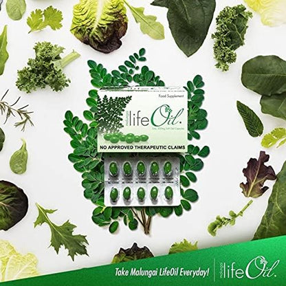 Malungai Moringa Oleifer LIFE OIL Food Supplement (soft gel capsule not powder) 1 box 1000mg/serving Natural Super Food As Seen On TV and Facebook - Distributed in USA