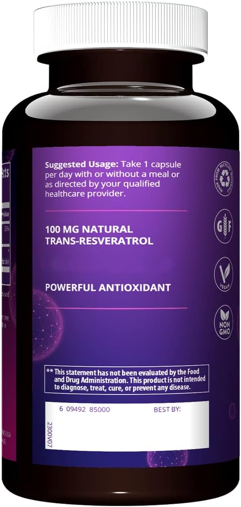 MRM Nutrition Resveratrol | 100mg natural trans-resveratrol | Antioxidant | Gluten-free + vegan | 60 servings