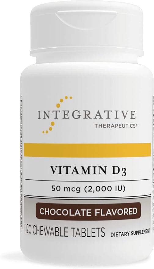 Integrative Therapeutics Vitamin D3 50 mcg (2,000 IU) - Immune System and Bone Health Support Supplement* - Gluten Free - Dairy Free - Chocolate Flavored - 120 Chewable Tablets