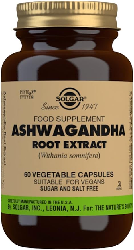 SOLGAR Ashwagandha Root Extract - 60 Vegetable Capsules - Standardized Full Potency (SFP) - Non-GMO, Vegan, Gluten & Dairy Free, Kosher - 60 Servings