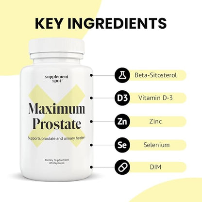 Maximum Prostate Supplements for Men – 600 mg Beta Sitosterol & 100 mg DIM Supplement Per Serving – Prostate Health Supplements for Men for Prostate Support & Bladder Control (60 Caps)