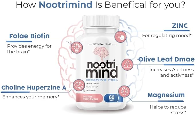 Nootropics Brain Boost Supplement - Focus and Memory Supplement for Brain Health with Vitamins DMAE, Bacopa, Phosphatidylserine - Brain Focus and Performance Blend Cognitive Enhancement, 60 Capsules