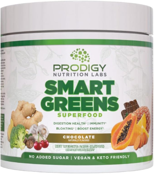 Prodigy Smart Greens - Super Greens Powder Smoothie & Drink Mix - Probiotics for Digestive Health & Bloating Relief, Proteins, Veggies, and Fruits with Chlorella for Gut Health