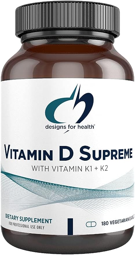 Designs for Health Vitamin D Supreme - Vitamin D 5000 IU with 2000mcg Vitamin K as MK4 for Bone Health, Heart Health & Immune Support - Vitamin D3 Enhanced with GG Supplement (180 Capsules)