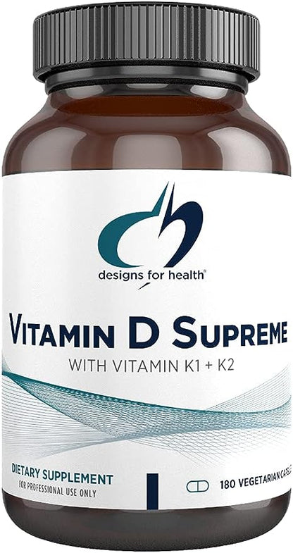 Designs for Health Vitamin D Supreme - Vitamin D 5000 IU with 2000mcg Vitamin K as MK4 for Bone Health, Heart Health & Immune Support - Vitamin D3 Enhanced with GG Supplement (180 Capsules)