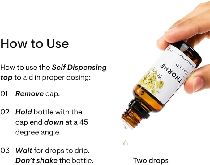 THORNE Vitamin D Liquid - Vitamin D Supplement - Supports Healthy Bones and Muscles, Cardiovascular Health, and Immune Function* - 1 Fl Oz (30 ml)- 600 Servings