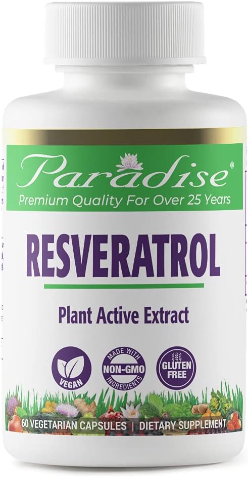 Paradise Herbs Resveratrol, Antioxidant, Super Potent, Ultra Pure, Vegan, Non GMO, Gluten Free, 60 Vegetarian Capsules