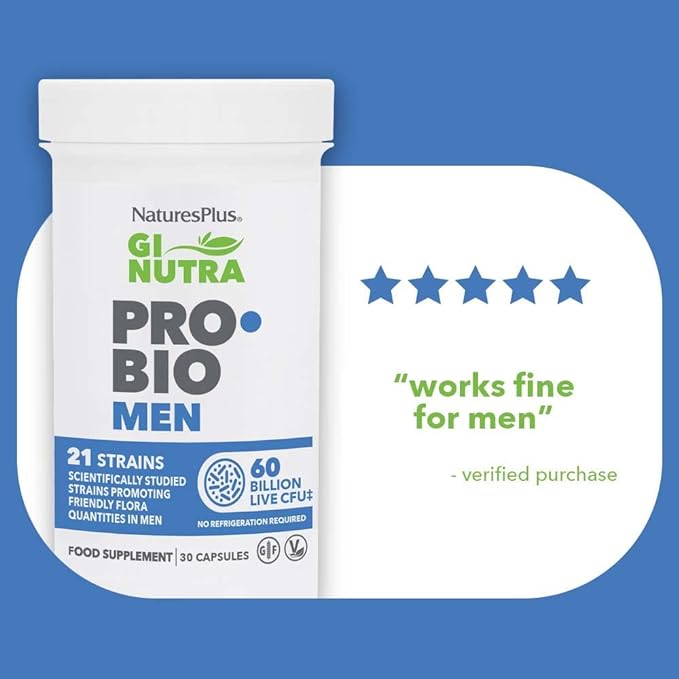 Natures Plus GI Natural Probiotic Men - 30 Capsules - Digestive & Prostate Health, Immune Strength - Includes Saw Palmetto - Gluten Free - 30 Servings