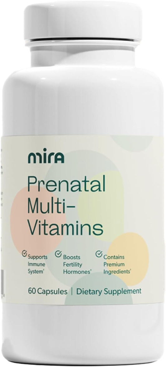 MIRA Prenatal Multi-Vitamins for Women, Folate & Choline, Supplement for Before, During, and Post Pregnancy, Support Your Pregnancy & Fetal Development, 60 Capsules (30 Servings), 1 Pack