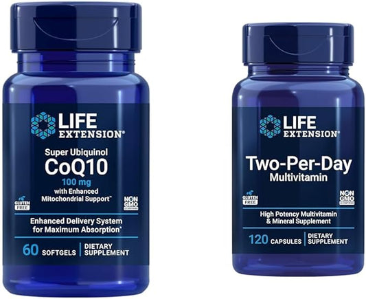 Life Extension Super Ubiquinol CoQ10 60 softgels & Two-Per-Day Multivitamin 120 Capsules Bundle