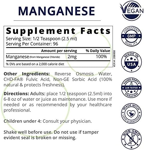 Liquid Ionic Manganese Supplement | Joint, Energy, Muscle Support | Women's Health | Men's Health | Adult Supplement for Healthy Aging