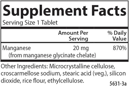 Carlson - Chelated Manganese, 20 mg, Superior Absorption, Healthy Metabolism, Bone Support & Brain Health, 100 Tablets