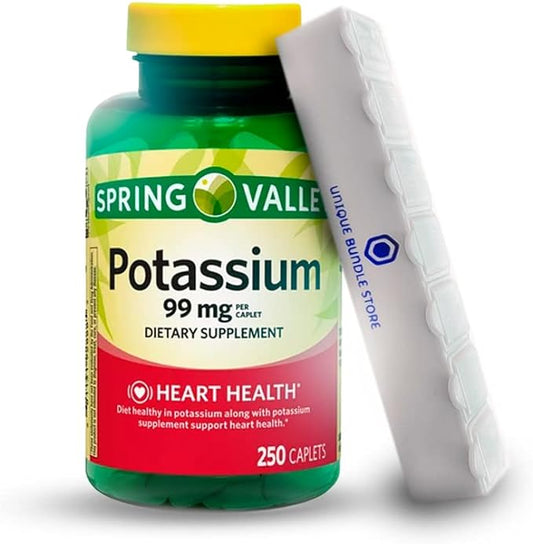 Spring Valley, Potassium Supplement, Caplets Dietary Supplement, 99 mg, 250 Count + 7 Day Pill Organizer Included