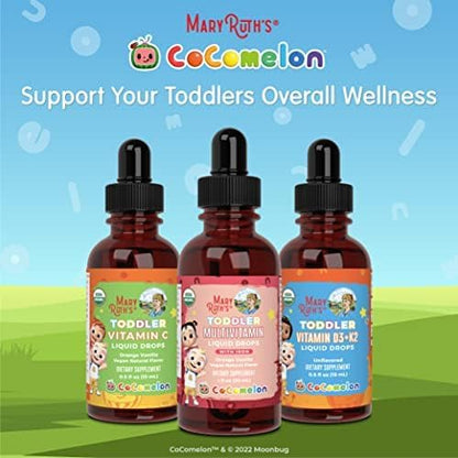 MaryRuth Organics CoComelon Vitamin D3 K2 Liquid Drops for Toddlers | Vitamin K2 D3 Supplement for Kids Ages 1-3 | Calcium Absorption | Strong Bones | USDA Organic | Sugar Free | 15 mL