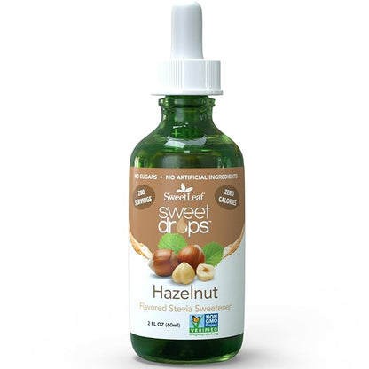 SweetLeaf Stevia Liquid Sweet Drops - Hazelnut Flavored Drops, Stevia Liquid Sweetener, Zero-Calorie, Sugar-Free Syrup Alternative for Keto Coffee, Baking, Shakes, 2 Fl Oz