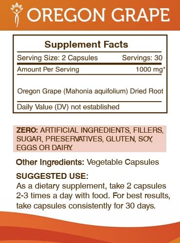 Secrets of the Tribe Oregon Grape 60 Capsules(2 pcs.), 1000 mg, Responsibly farmed Oregon Grape (Mahonia aquifolium) Dried Root (2x60 Capsules)