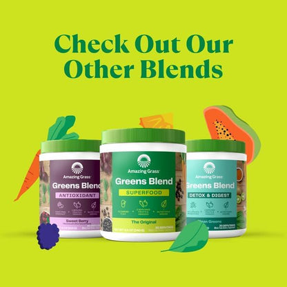 Amazing Grass Greens Blend Mood: Super Greens Powder Smoothie Mix for Mood, Relaxation & Stress Support with Organic Spirulina, Chlorella, Beet Root Powder, Digestive Enzymes & Probiotics, 15 Servings