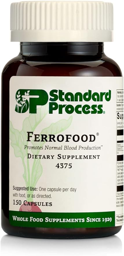 Standard Process Ferrofood - Whole Food Antioxidant, Healthy Blood and Hemoglobin with Cyanocobalamin, Acerola, Shiitake, Rice Bran, Organic Carrot, Alfalfa, Spanish Moss - 150 Capsules