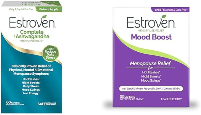 Estroven Complete Menopause Relief + Ashwagandha 60 Ct & Estroven Mood Boost Menopause Relief 30 Ct