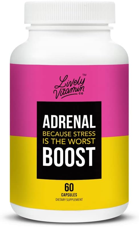 LIVELY VITAMIN CO. Adrenal Boost - Immune - Stress - Anxious - Memory - Focus - Nervousness - Rest - Sleep - Ashwagandha - Black Maca - Rhodiola - Ginseng - 60 Vegetarian Capsules