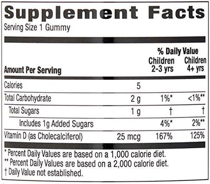 Amazon Brand - Mama Bear Organic Kids Vitamin D3 25 mcg (1000 IU) Gummies per serving, Bone and Immune Health, Strawberry, 80 Count