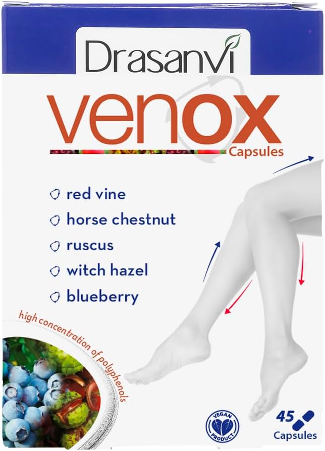 Drasanvi VENOX 45 Capsules - Health Care - Vitamins & Dietary Supplements - Vitamins - Multivitamins - Legs - Red Vine - Blueberries - Blackcurrant - Vitamins A, C and E - Gluten Free - Vegan