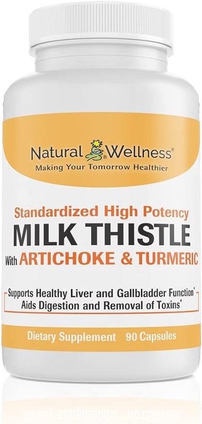 Natural Wellness Milk Thistle with Artichoke & Turmeric - Comprehensive Liver Support Supplement - Regenerate & Improve Liver Function, Protect from Toxins & Free Radicals