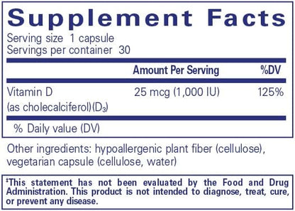 Pure Encapsulations Vitamin D3 25 mcg (1,000 IU) - Supplement to Support Bone, Joint, Breast, Heart, Colon & Immune Health - with Premium Vitamin D - 30 Capsules