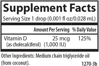 Carlson - Super Daily D3, Vitamin D Drops, 1,000 IU (25 mcg) per Drop, 1-Year Supply, Vitamin D3 Liquid, Heart & Immune Health, Vegetarian, Liquid Vitamin D3 Drops, Unflavored, 365 Drops