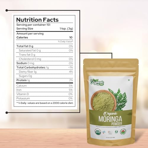 Moringa Leaf Powder | Moringa Powder Organic | USDA Certified 100% Pure, Natural and Vegan | Product of India - 227 gm (8 oz) Pack of 3