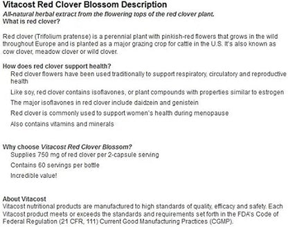 Vitacost Red Clover Blossom - 750 mg per Serving - 120 Capsules