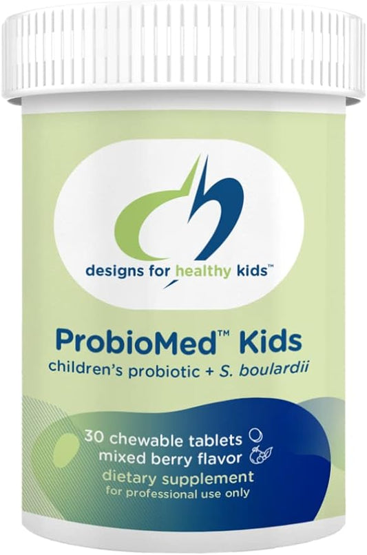 Designs for Health ProbioMed Kids Chewable Probiotic - 10b CFU Gut & Immune Support for Children - Lactobacillus, Bifidobacterium + Saccharomyces boulardii - Delicious Berry Flavor (30 Tablets)